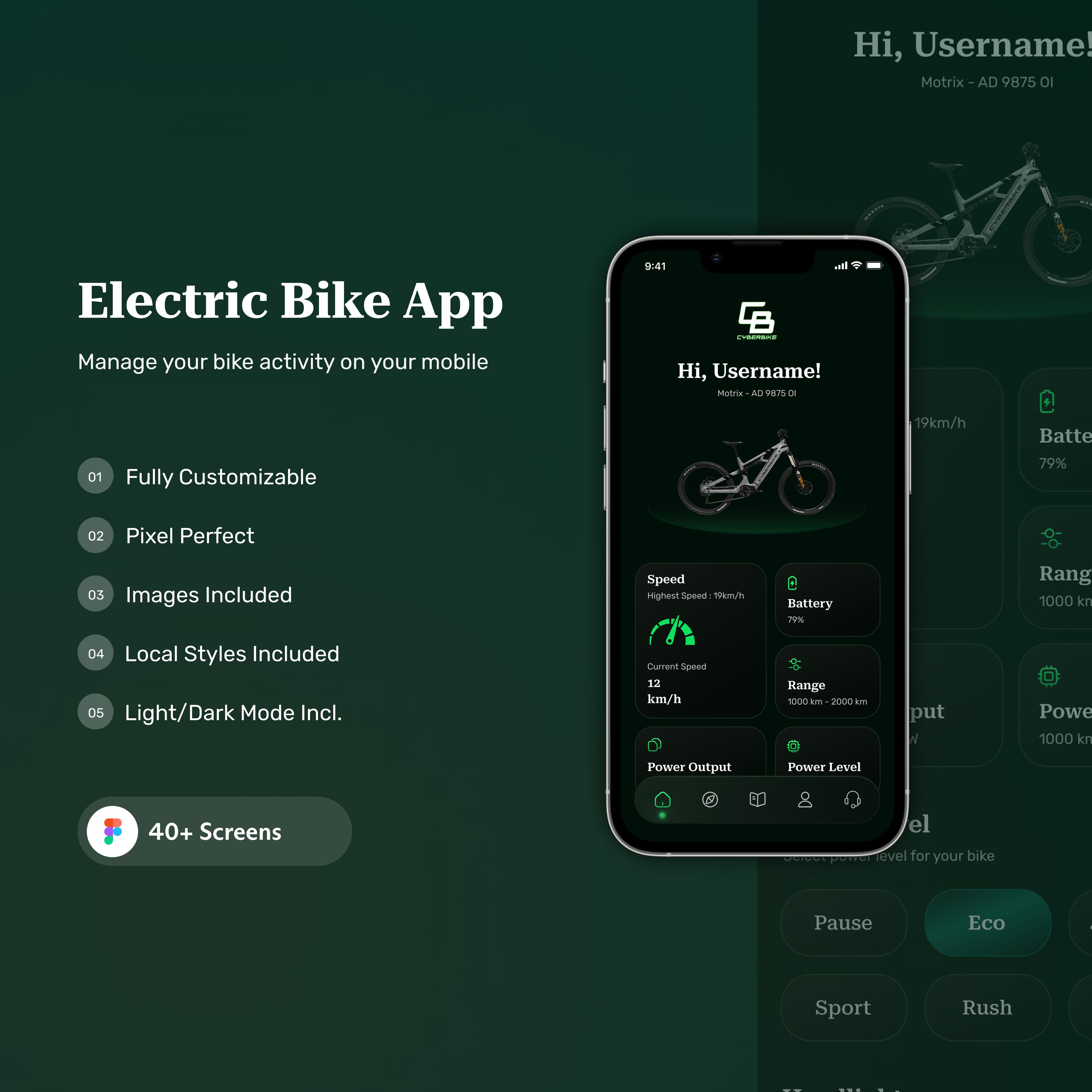 Image of Electric Bike App | Figma File | 40+ Screens