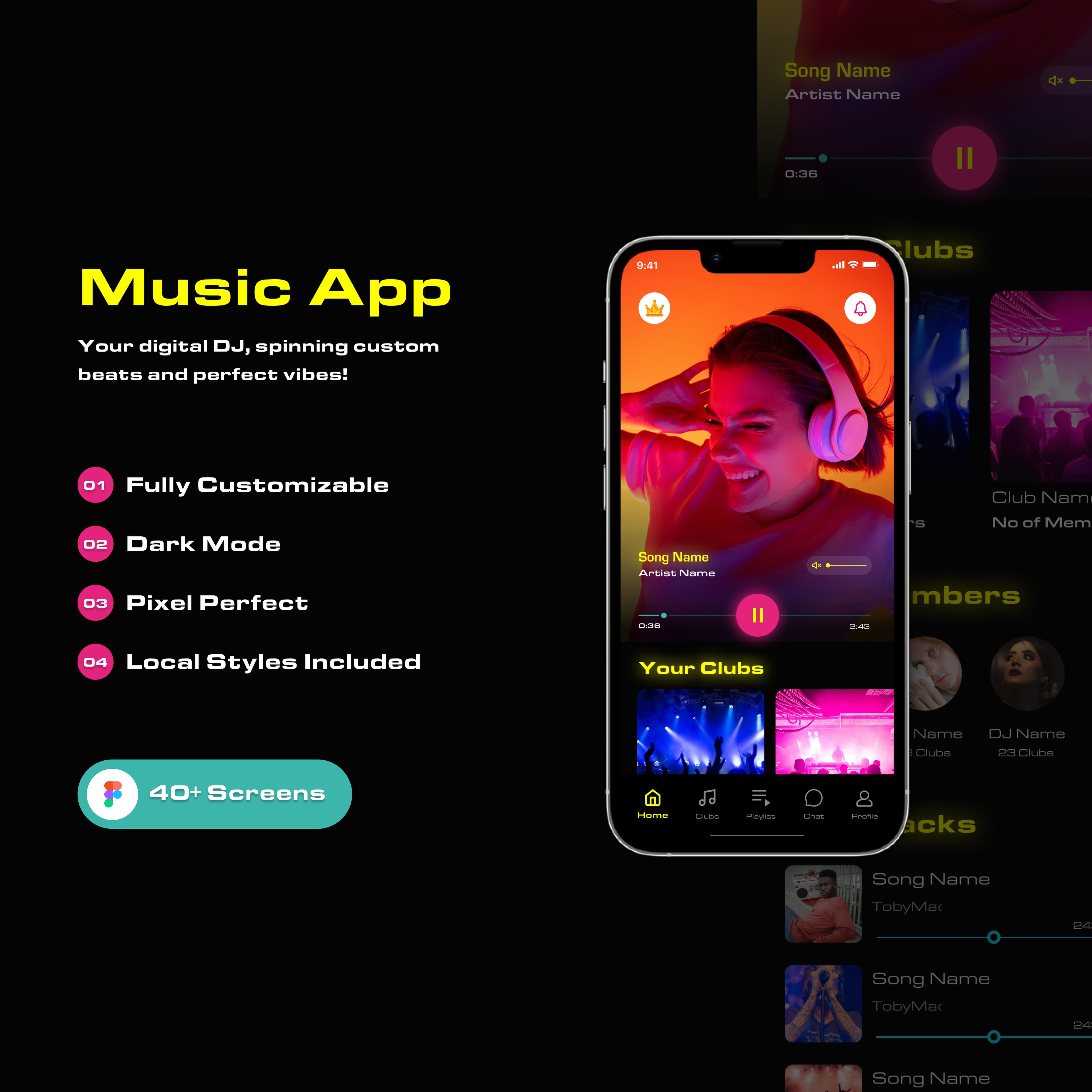 Image of Music App Design | Figma File | 40+ Screens